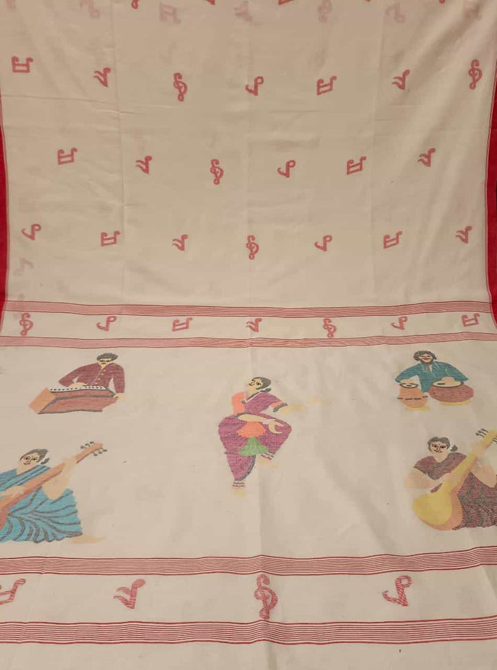 White & Red soft cotton jamdani saree Balaram Saha
