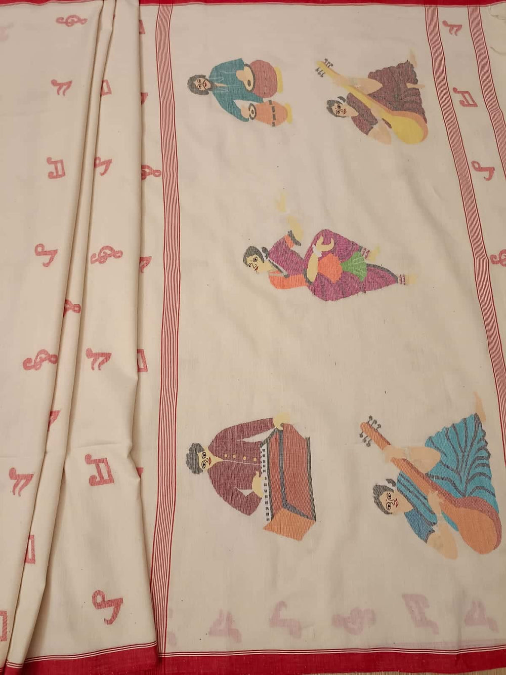 White & Red soft cotton jamdani saree Balaram Saha