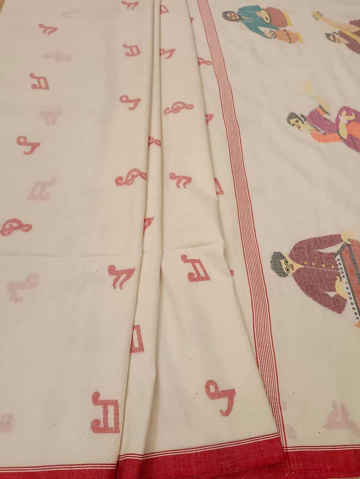 White & Red soft cotton jamdani saree Balaram Saha