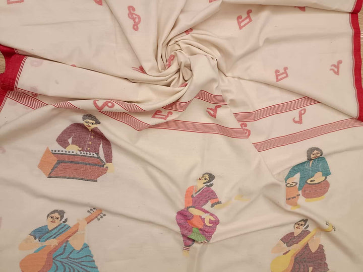 White & Red soft cotton jamdani saree Balaram Saha