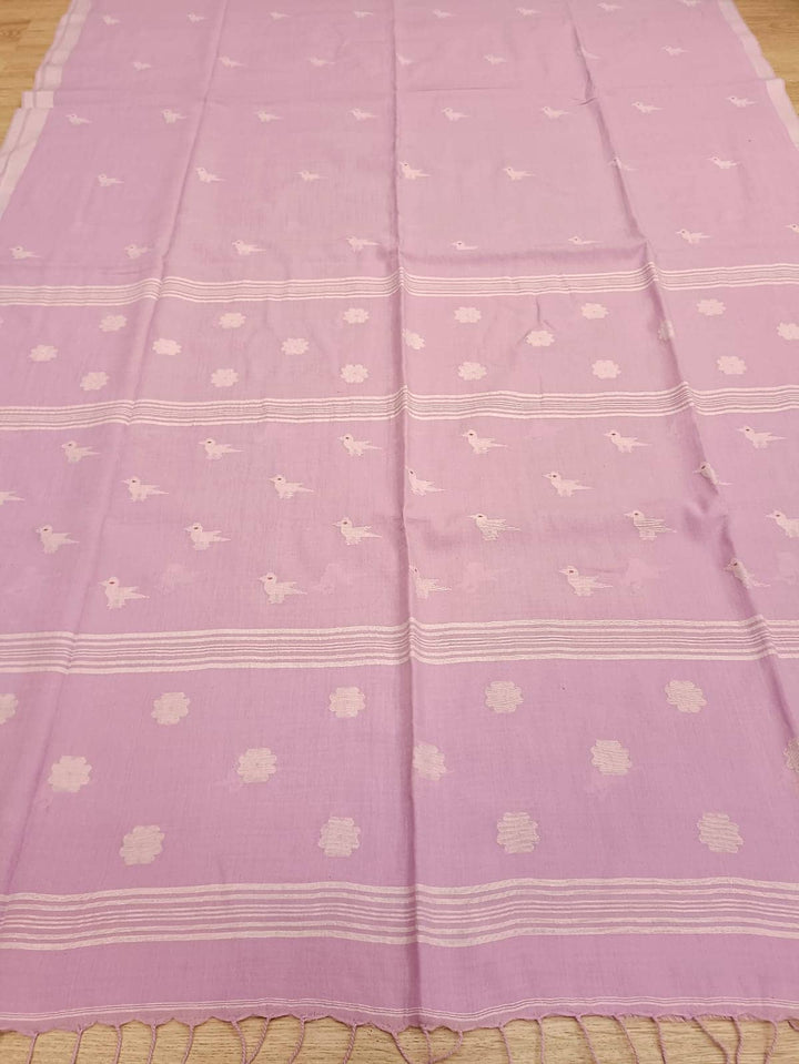 Lilac Soft handspun Cotton & Handwoven Jamdani Saree Balaram Saha