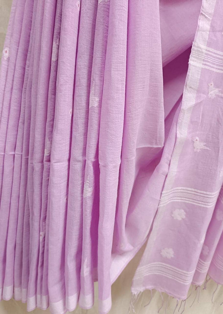 Lilac Soft handspun Cotton & Handwoven Jamdani Saree Balaram Saha