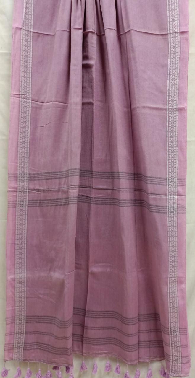 Lilac Pink, Soft Handloom Cotton Plain Saree Balaram Saha