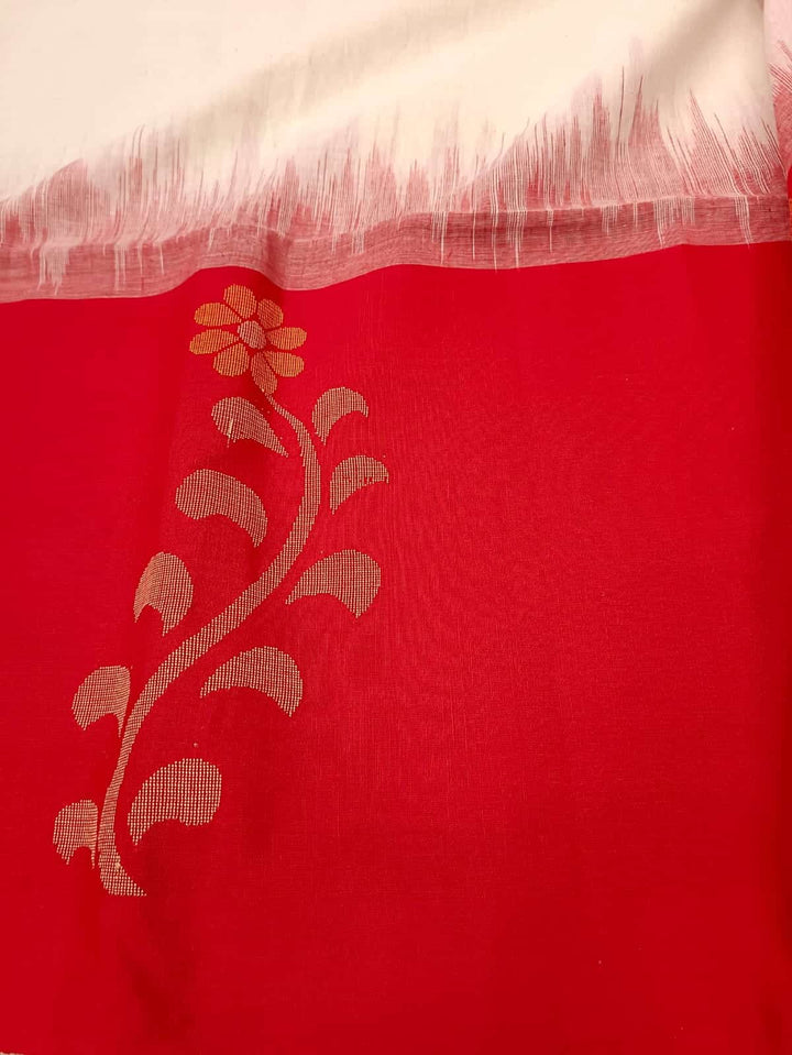 Off-White Soft Handloom Cotton Saree With Red Border Balaram Saha