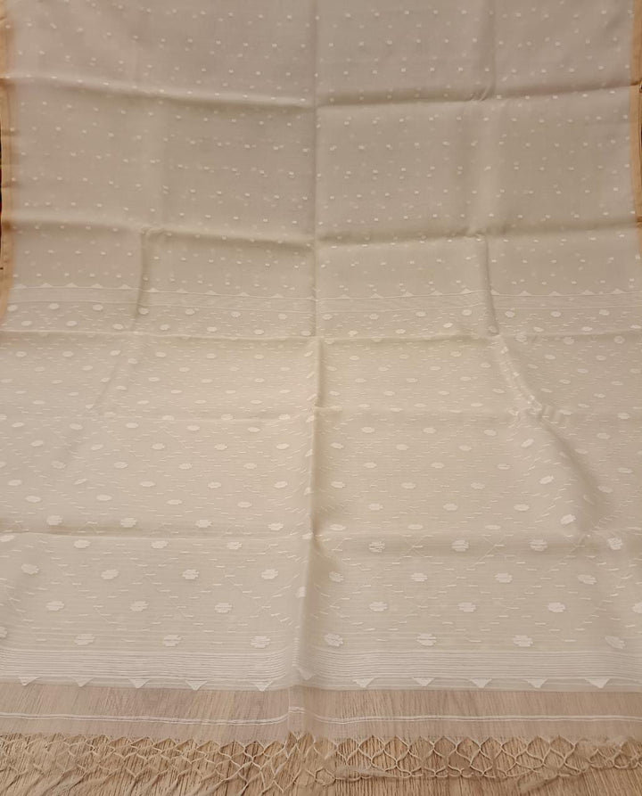 White on White handloom Muslin Silk handwoven Dhakai Jamdani saree Balaram Saha