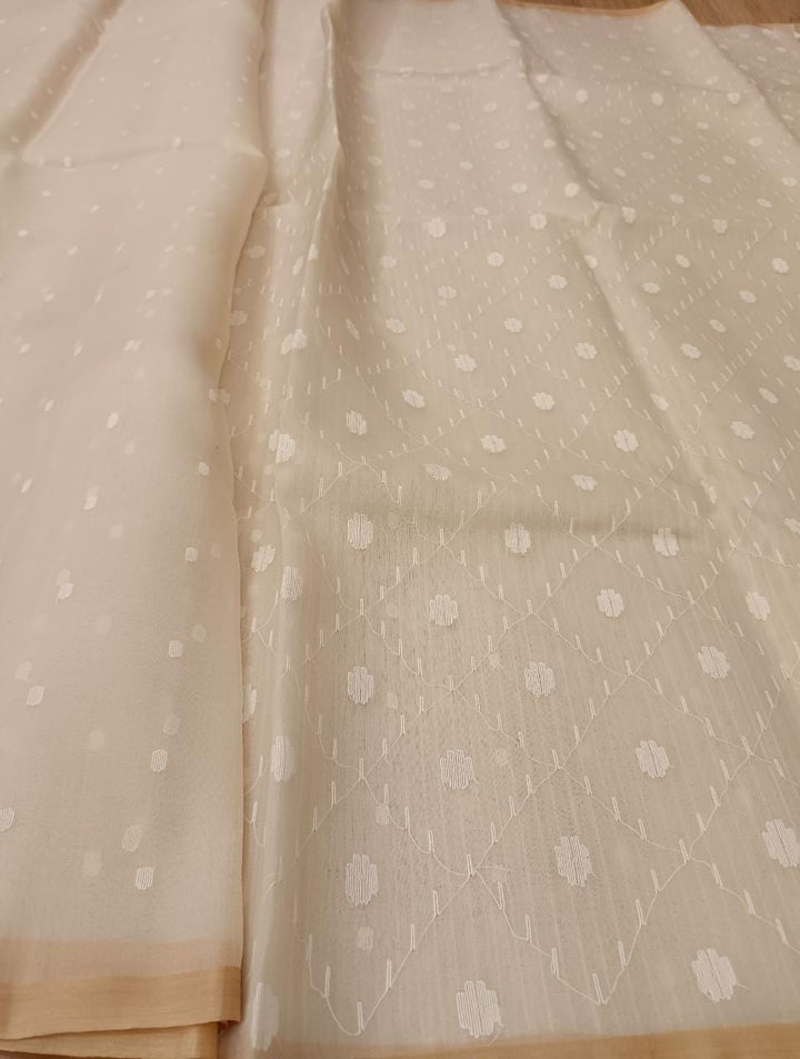 White on White handloom Muslin Silk handwoven Dhakai Jamdani saree Balaram Saha