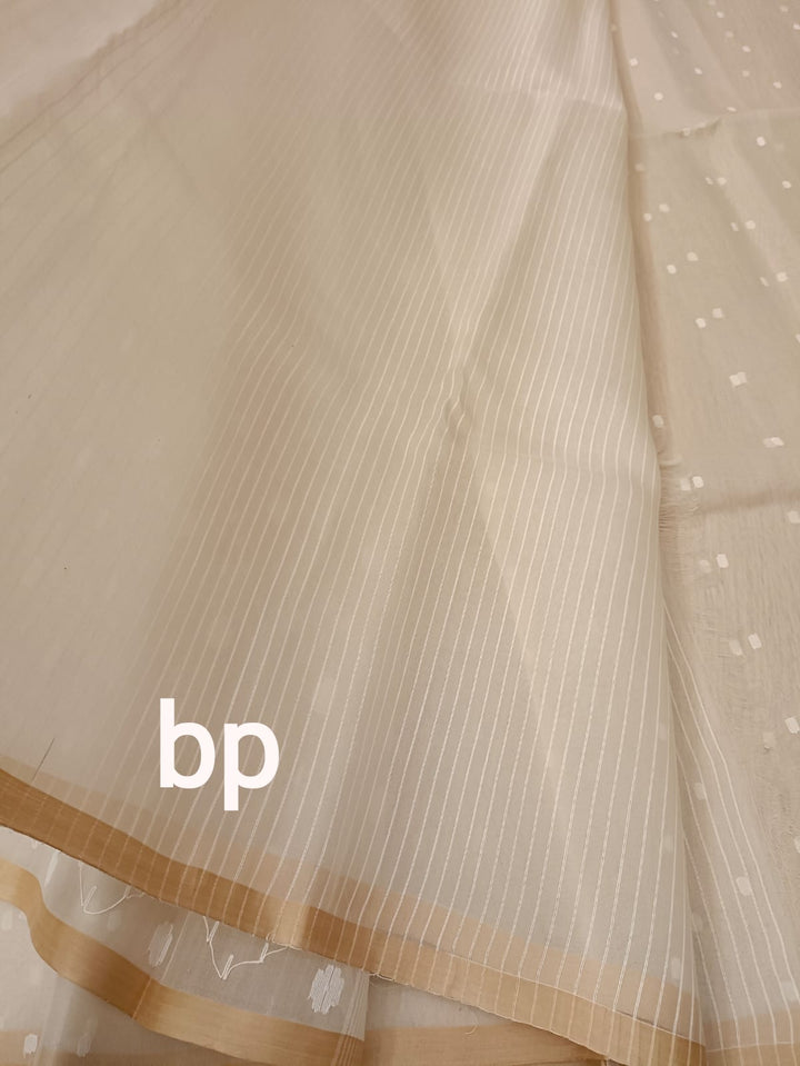 White on White handloom Muslin Silk handwoven Dhakai Jamdani saree Balaram Saha