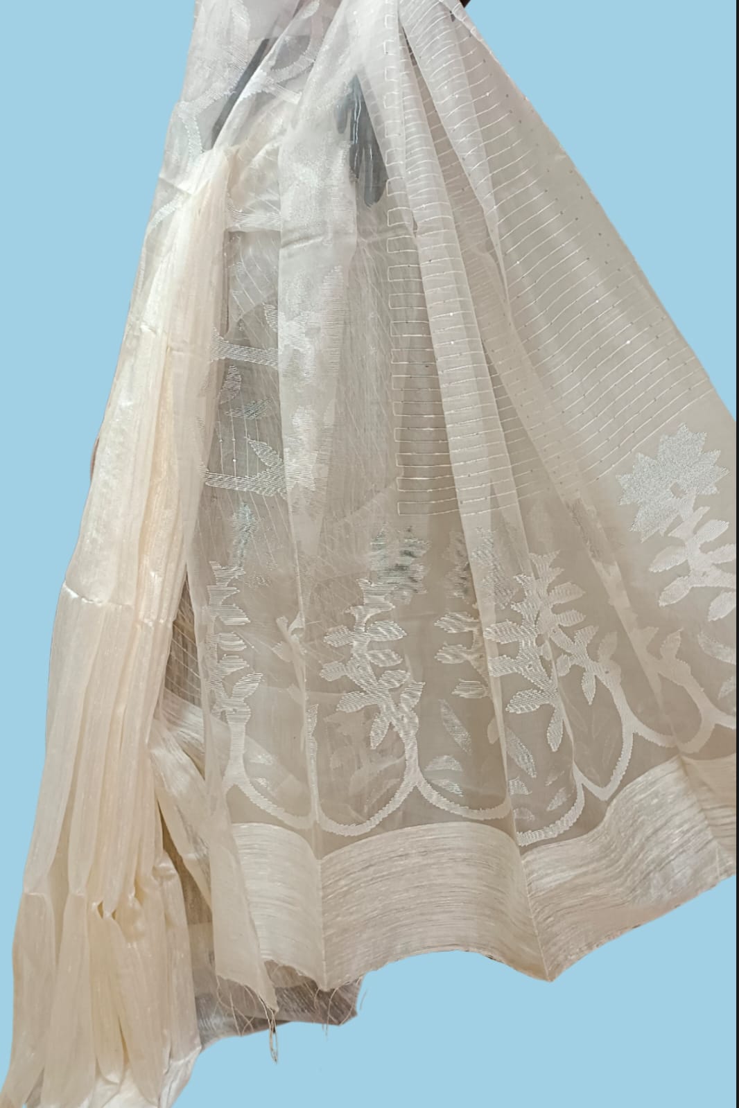 White on White & Silver Matka Muslin Jamdani weave saree Balaram Saha
