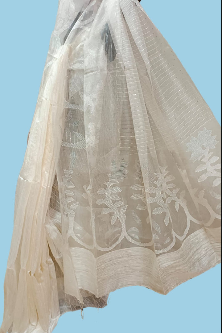 White on White & Silver Matka Muslin Jamdani weave saree Balaram Saha