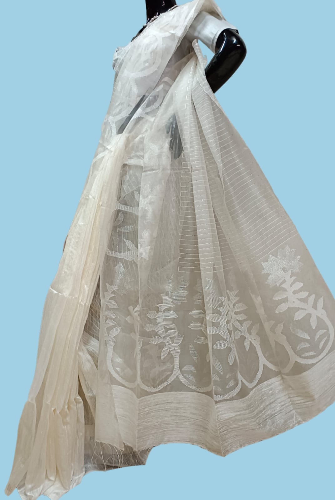 White on White & Silver Matka Muslin Jamdani weave saree Balaram Saha