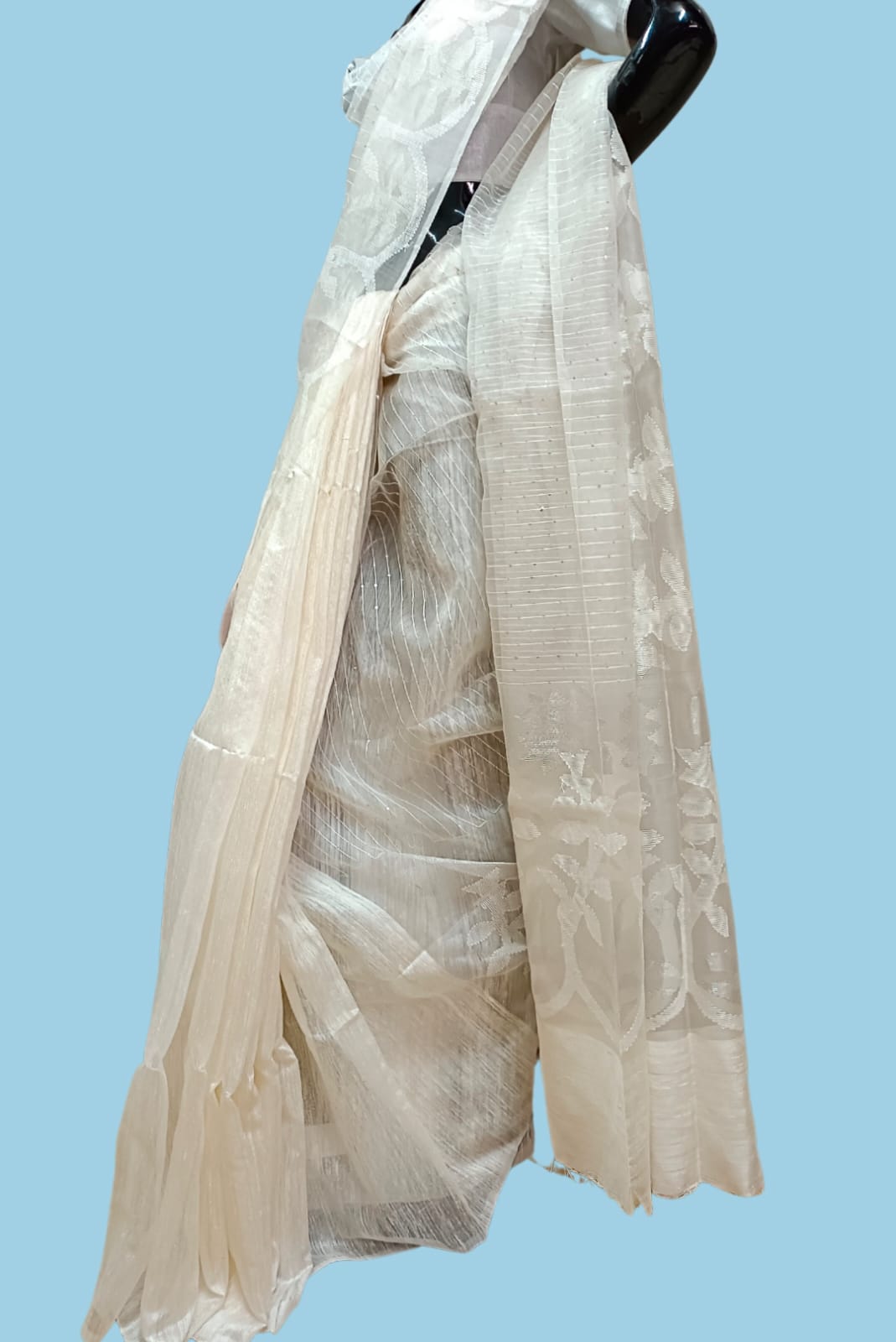 White on White & Silver Matka Muslin Jamdani weave saree Balaram Saha