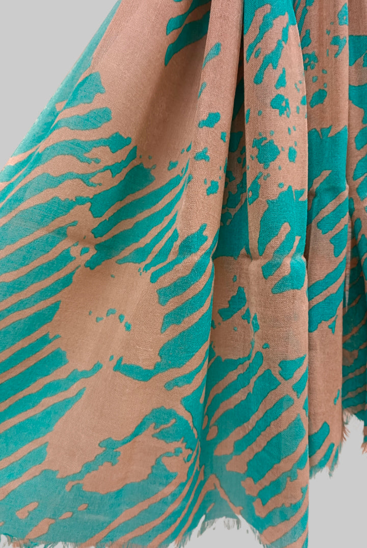 Beige & Blue Handloom soft Woolen Printed Stole Balaram Saha