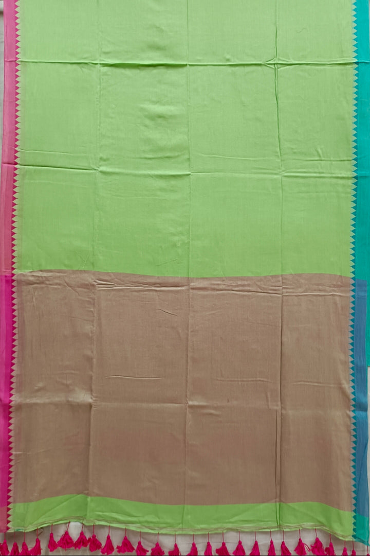 Green Soft Handloom Cotton Saree With Contrast Border Balaram Saha