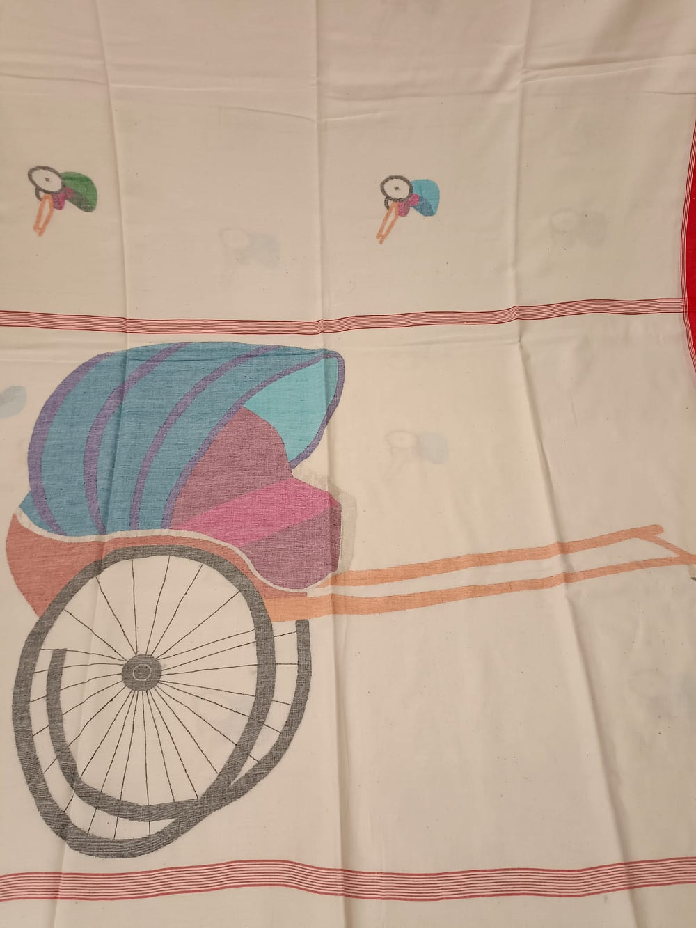 White & Red, handspun & handwoven Jamdani saree Balaram Saha