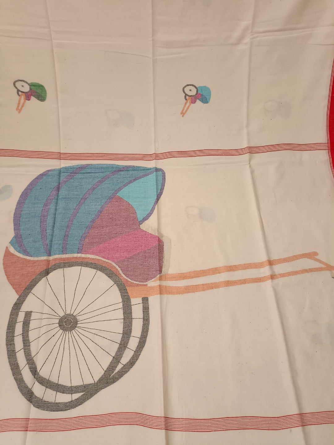 White & Red, handspun & handwoven Jamdani saree Balaram Saha