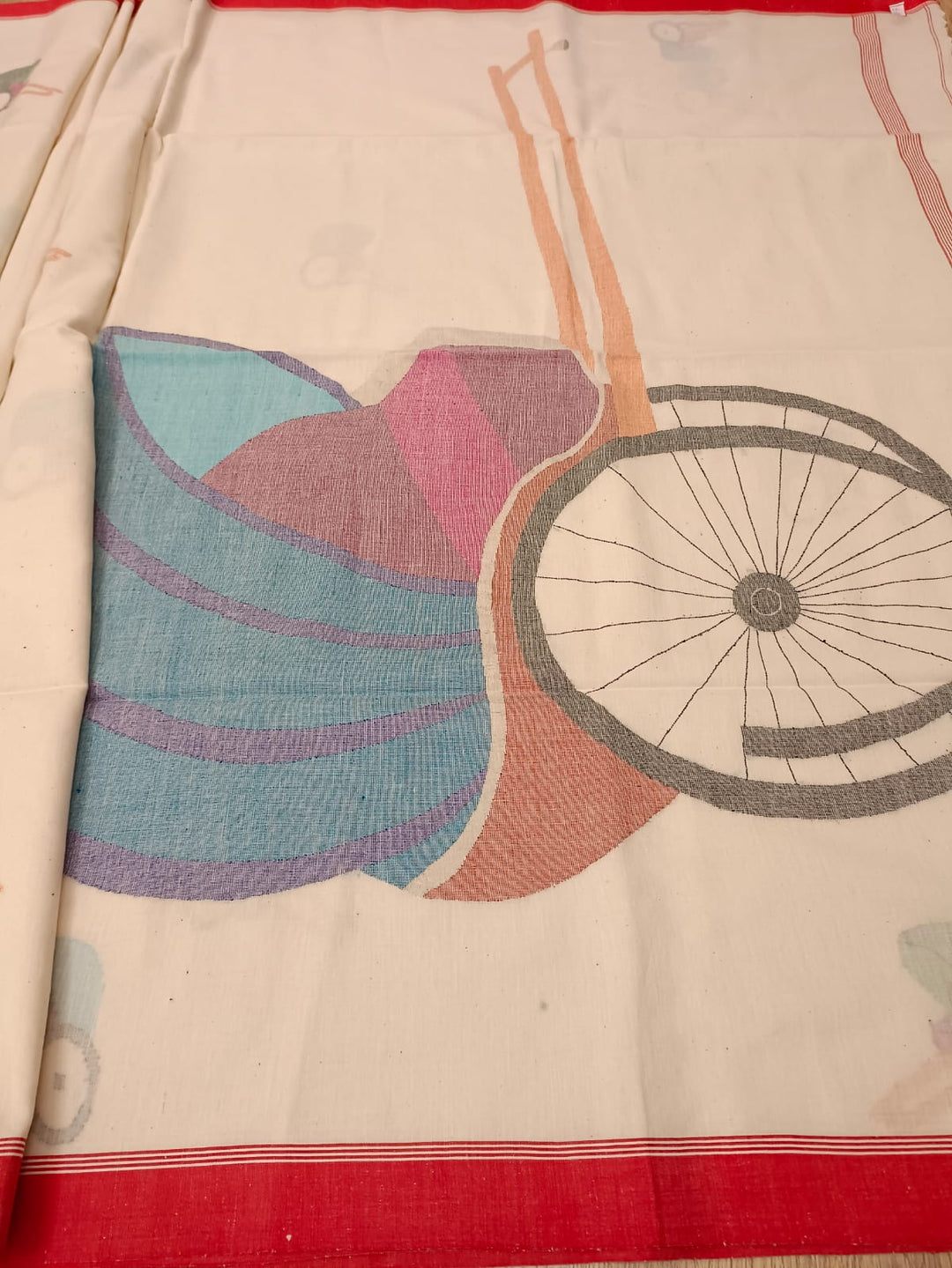 White & Red, handspun & handwoven Jamdani saree Balaram Saha