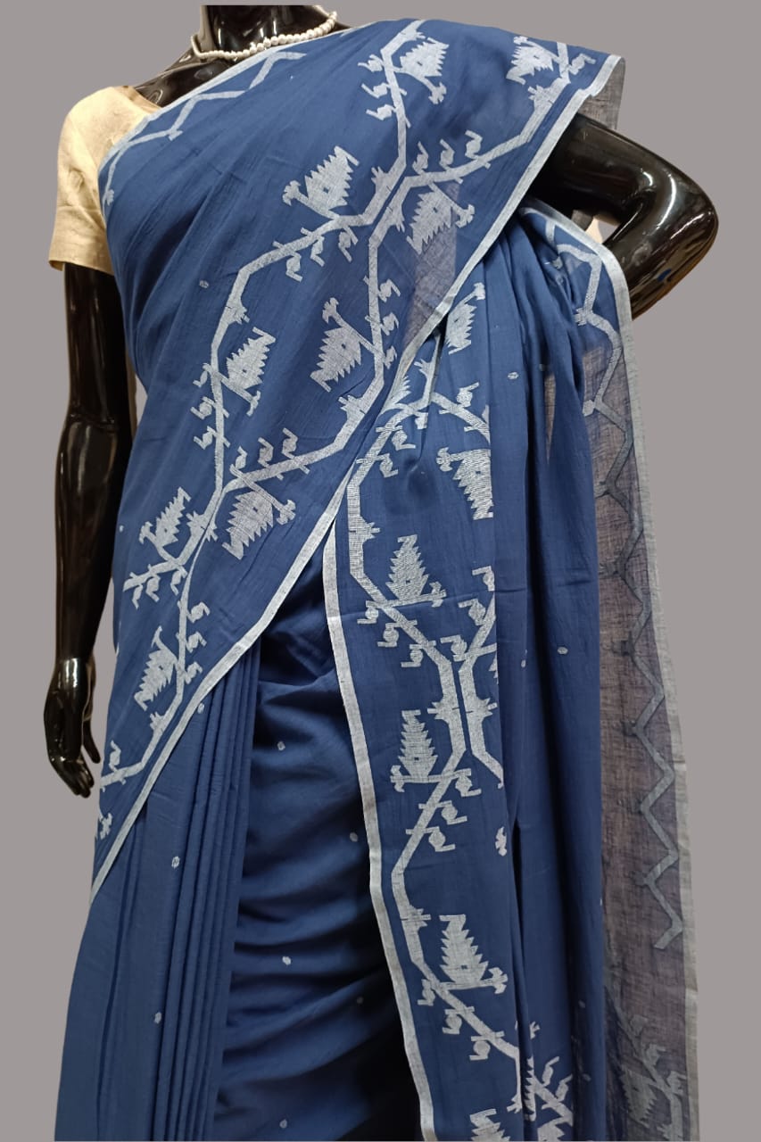 Handspun & handwoven Soft Muslin Cotton Jamdani saree Balaram Saha
