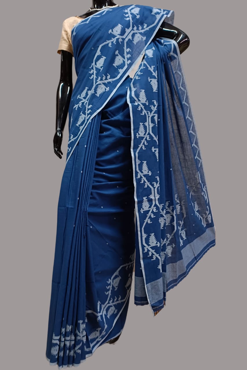 Handspun & handwoven Soft Muslin Cotton Jamdani saree Balaram Saha