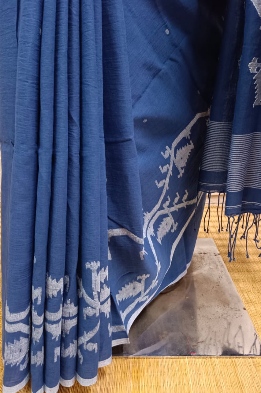 Handspun & handwoven Soft Muslin Cotton Jamdani saree Balaram Saha