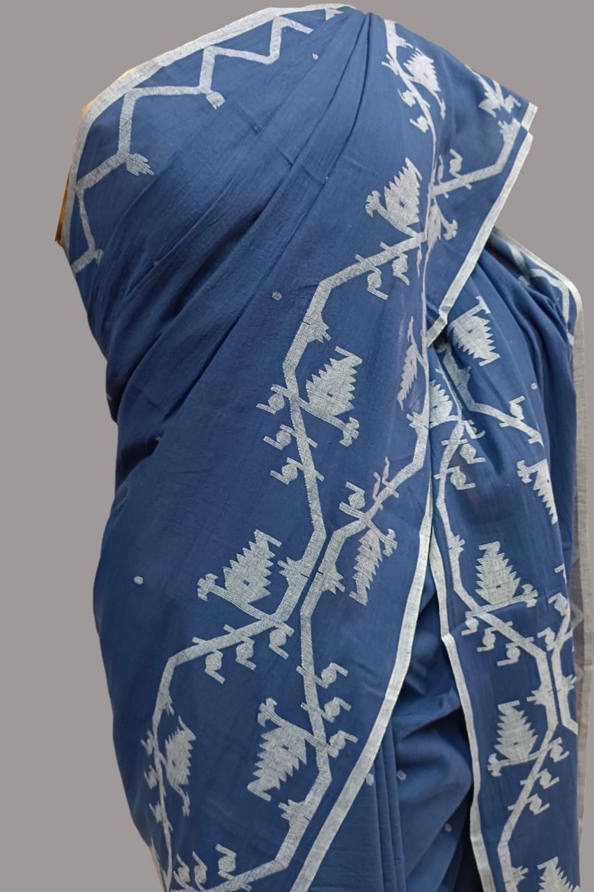 Handspun & handwoven Soft Muslin Cotton Jamdani saree Balaram Saha