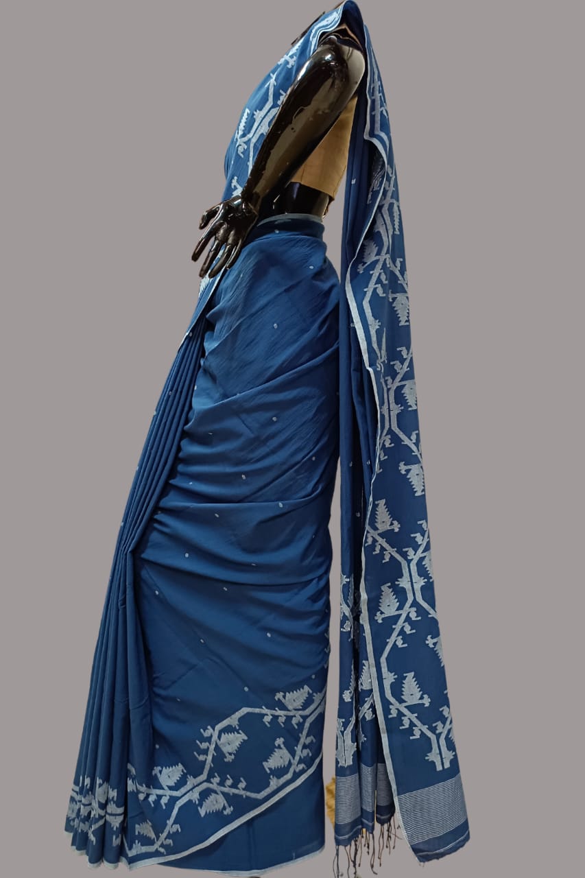 Handspun & handwoven Soft Muslin Cotton Jamdani saree Balaram Saha