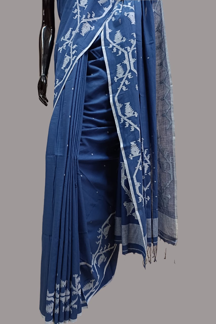 Handspun & handwoven Soft Muslin Cotton Jamdani saree Balaram Saha