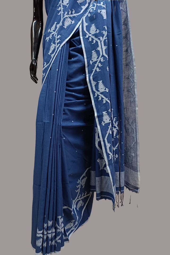 Handspun & handwoven Soft Muslin Cotton Jamdani saree Balaram Saha