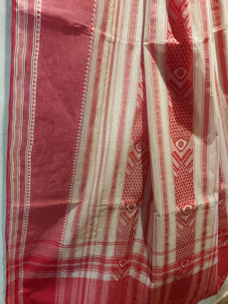 White & Red, cotton Dhonekali saree Balaram Saha