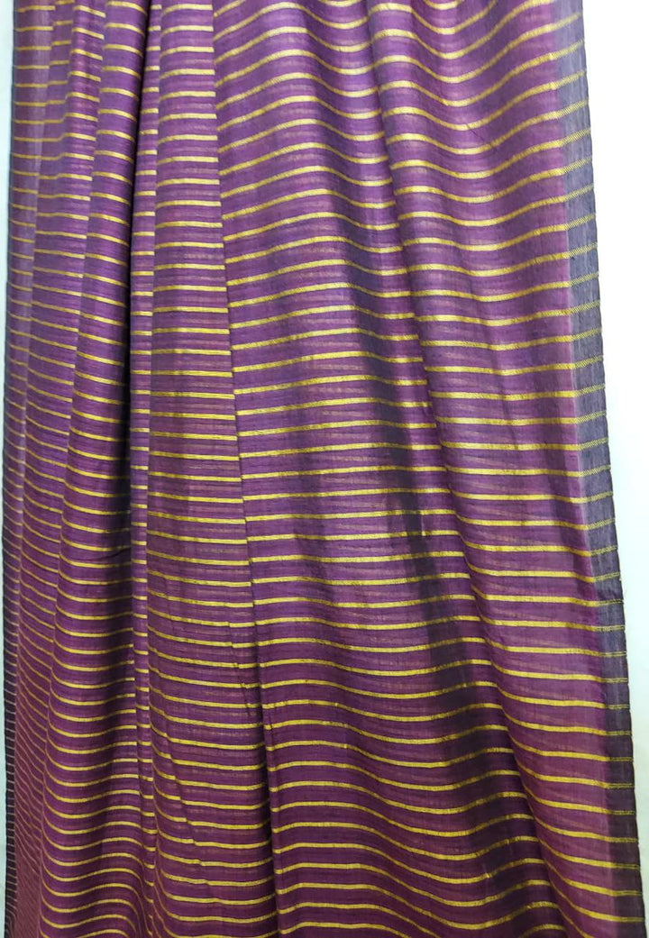 Handloom Mull Cotton Saree, Purple Yellow Elegant Design Balaram Saha