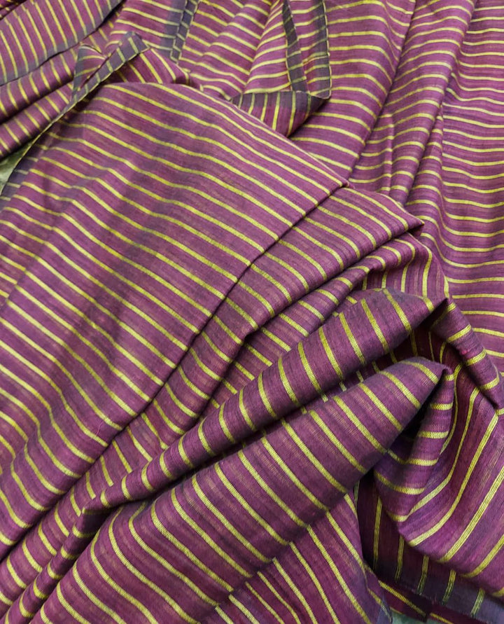 Handloom Mull Cotton Saree, Purple Yellow Elegant Design Balaram Saha