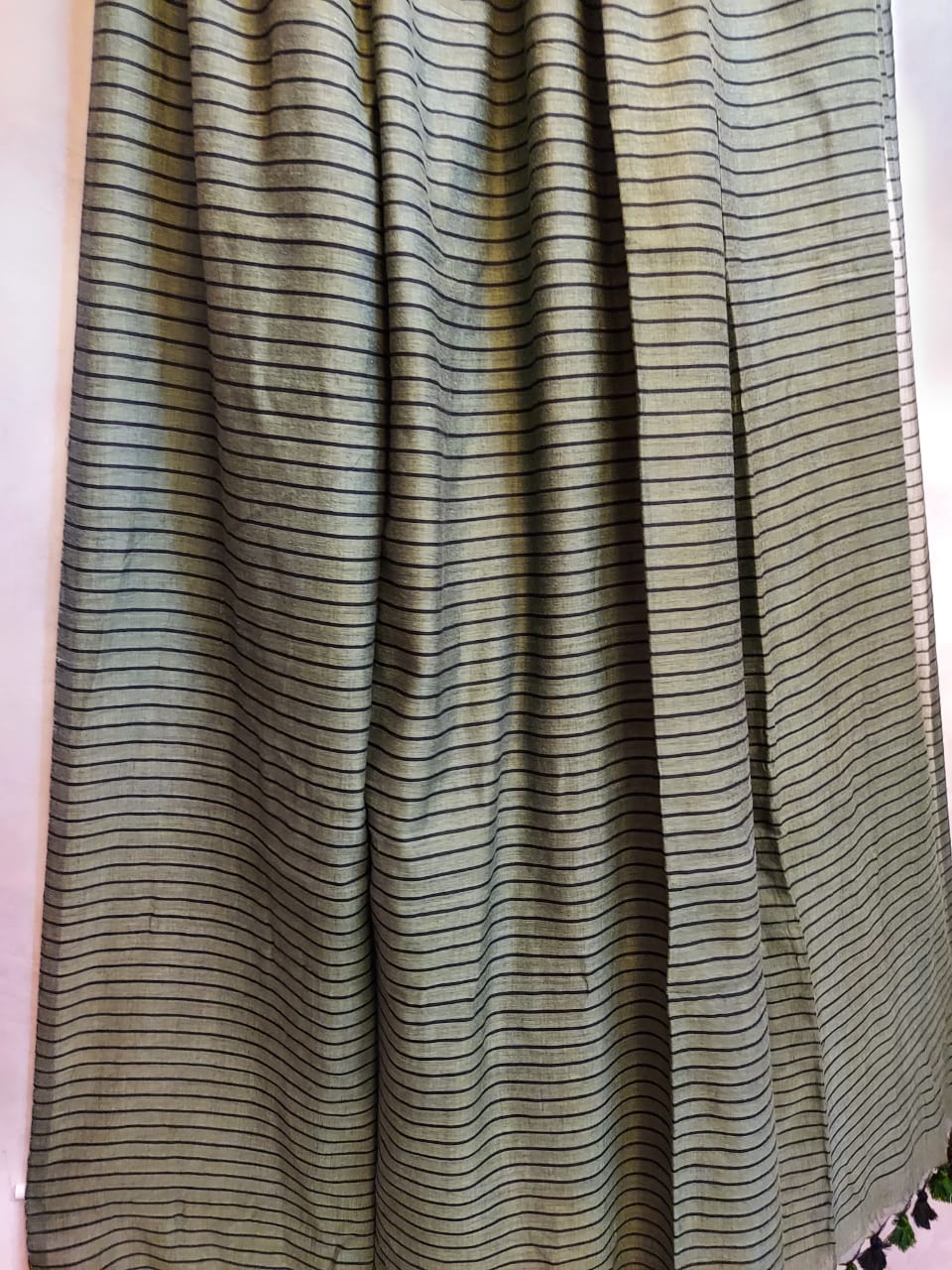 Mul Cotton Saree by Balaram Saha – Moss Green & Black Handloom Soft Drape
