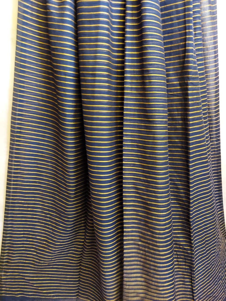 Handloom Mul Cotton Saree - Navy Blue & Yellow Mulmul - Balaram Saha