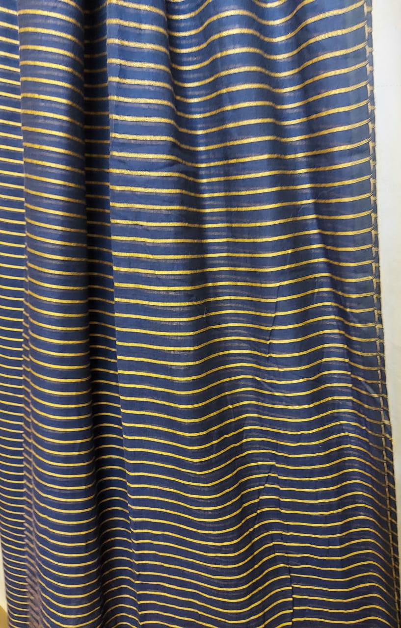 Handloom Mul Cotton Saree - Navy Blue & Yellow Mulmul - Balaram Saha