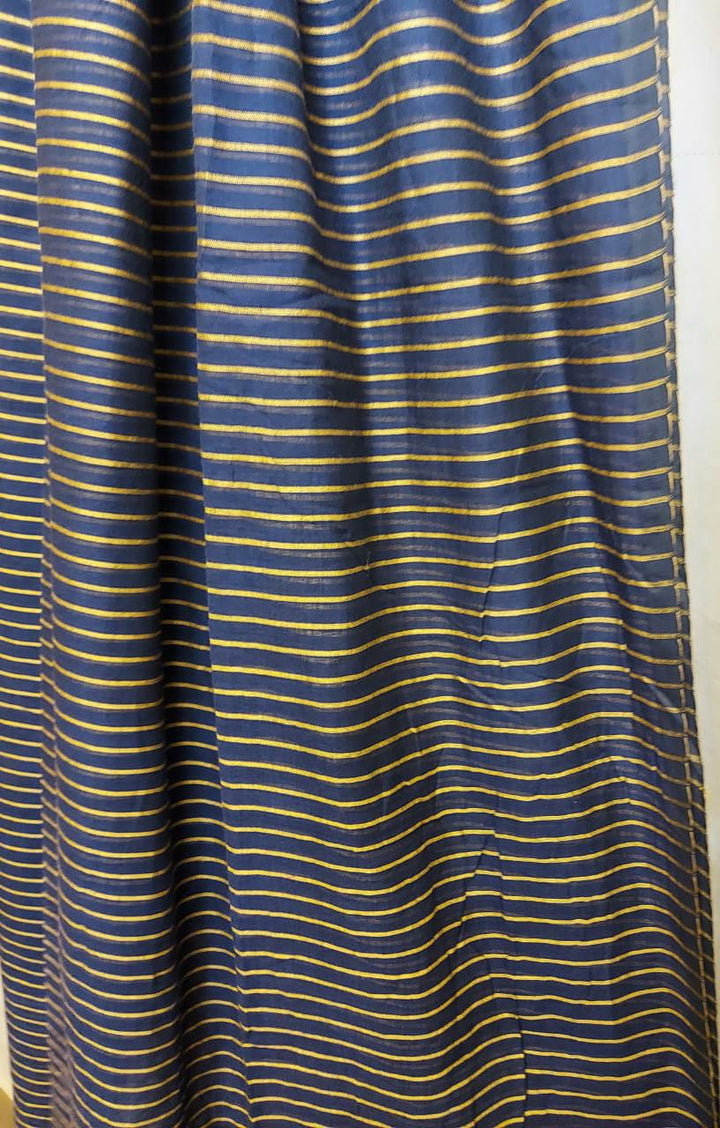 Handloom Mul Cotton Saree - Navy Blue & Yellow Mulmul - Balaram Saha