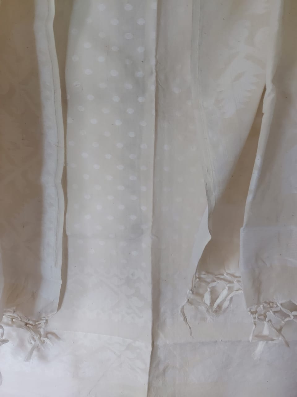White On White Soft Cotton Handloom Unstitched 2 Piece Dhakai Set Balaram Saha
