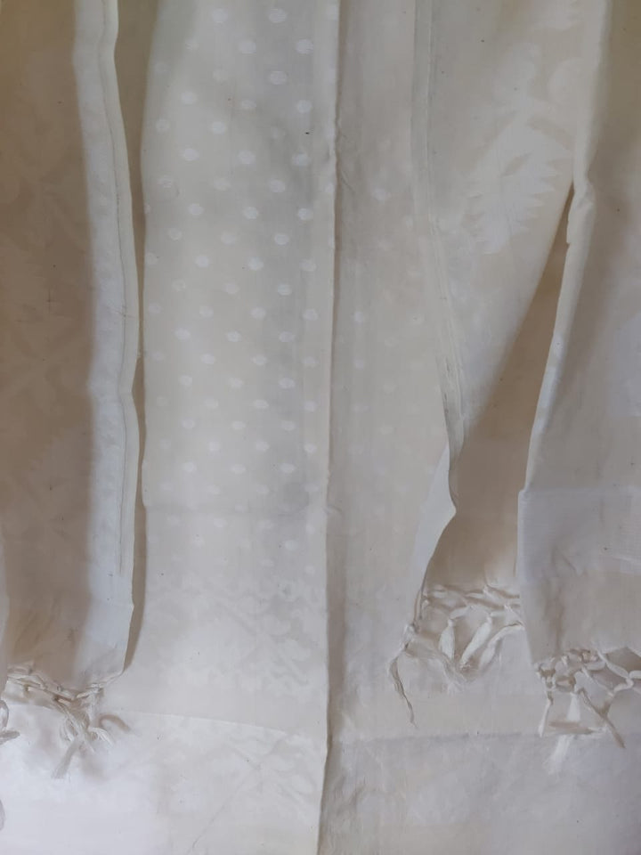 White On White Soft Cotton Handloom Unstitched 2 Piece Dhakai Set Balaram Saha
