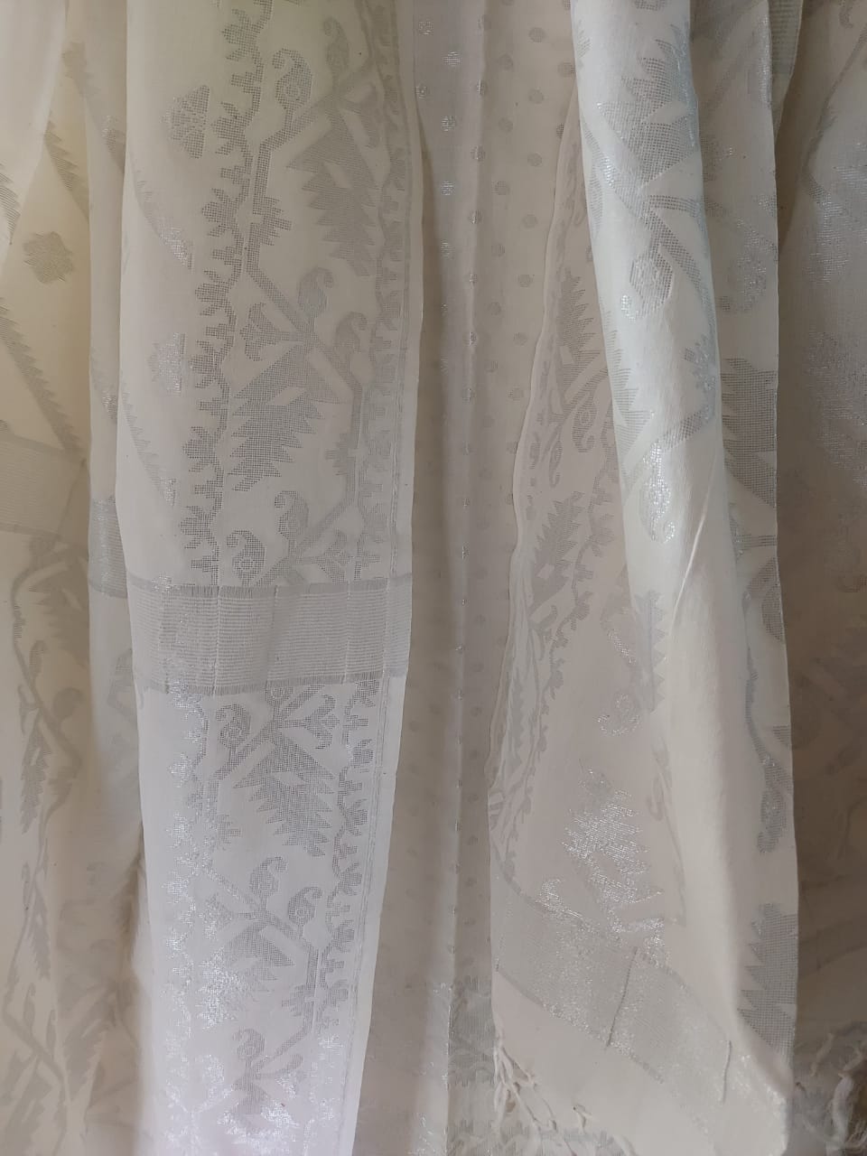 White & Silver Zari Soft Cotton Handloom Unstitched 2 Piece Balaram Saha