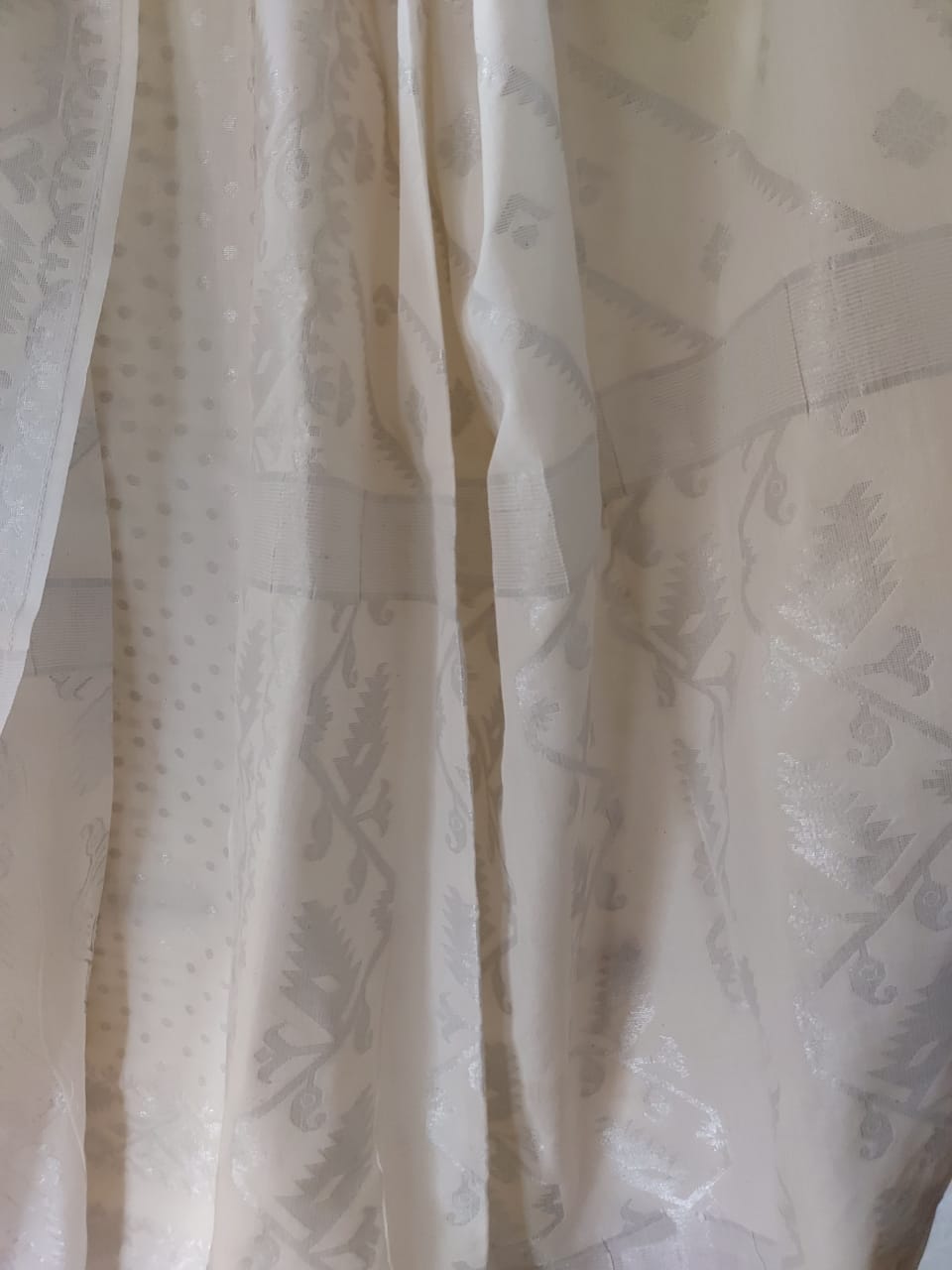 White & Silver Zari Soft Cotton Handloom Unstitched 2 Piece Balaram Saha