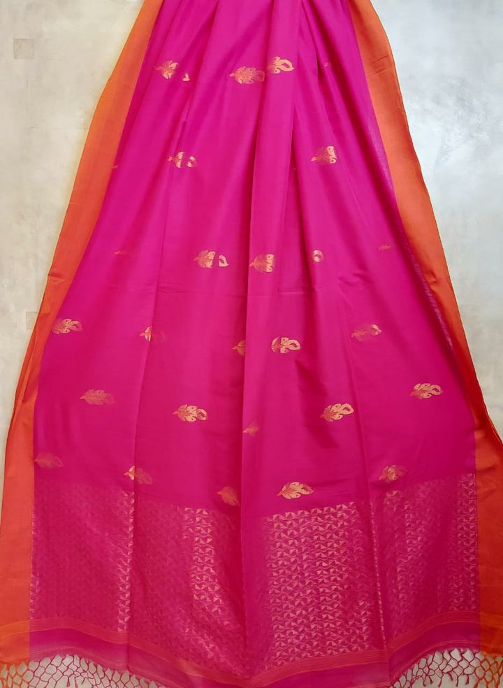 Khadi Cotton Saree in Rani Pink & Orange by Balaram Saha - Timeless Charm