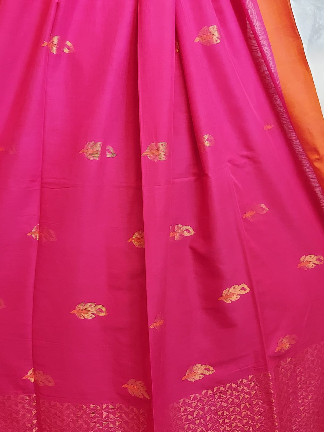 Khadi Cotton Saree in Rani Pink & Orange by Balaram Saha - Timeless Charm