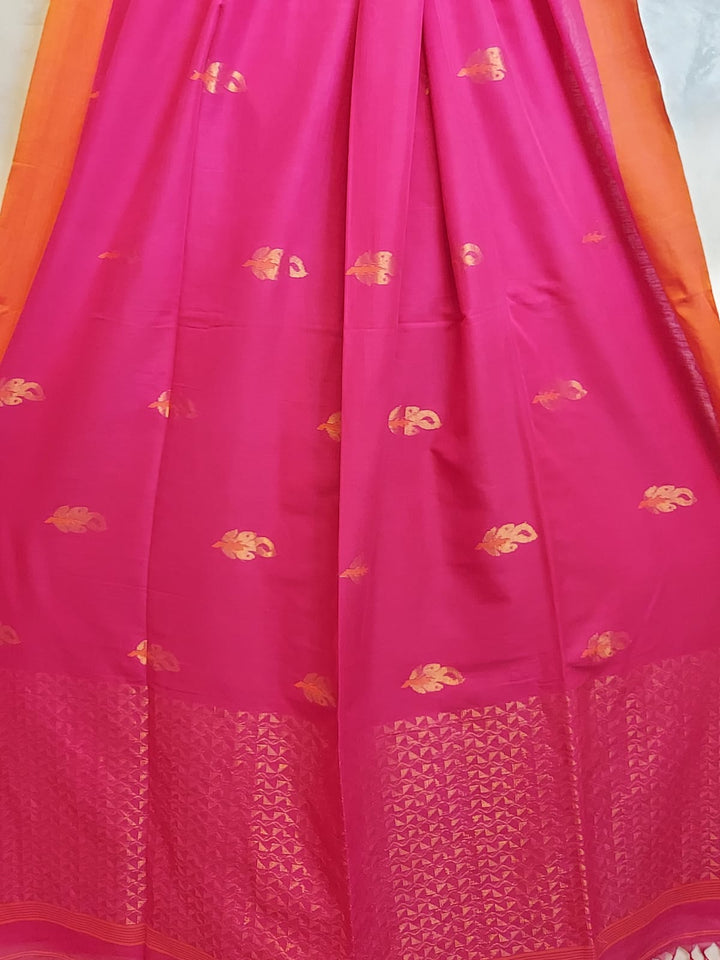 Khadi Cotton Saree in Rani Pink & Orange by Balaram Saha - Timeless Charm