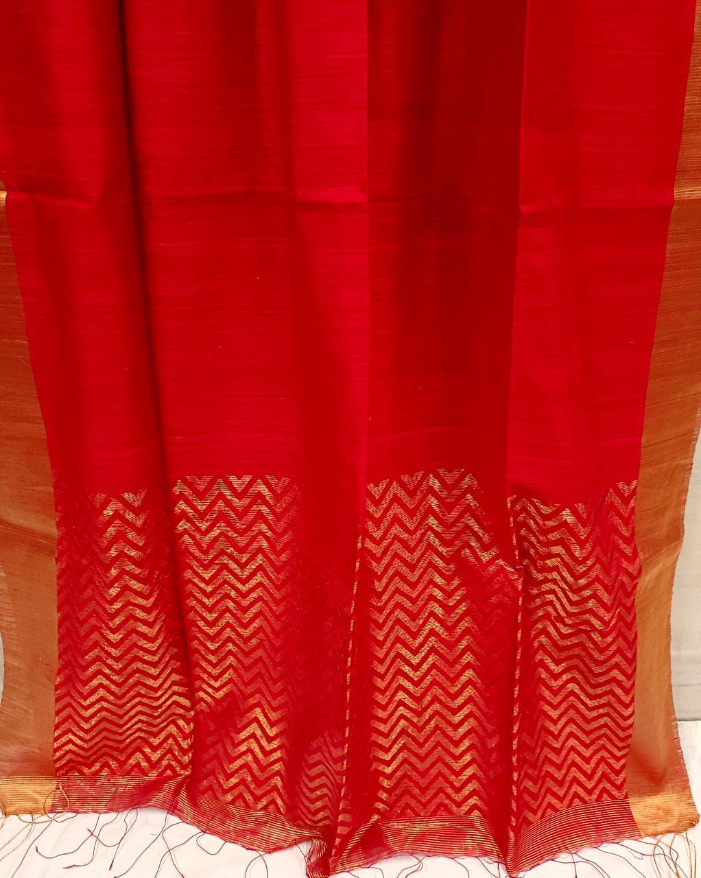 Balaram Saha Matka Silk Saree - Red and Gold Luxury Handwoven Drape