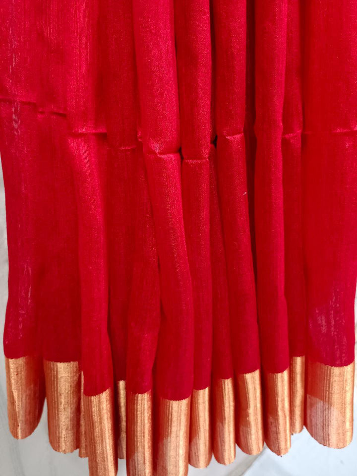 Balaram Saha Matka Silk Saree - Red and Gold Luxury Handwoven Drape