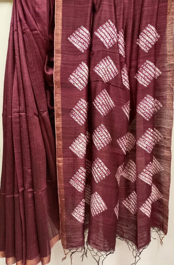 Plum & White Matka silk Shibori (tye n dye) saree Balaram Saha