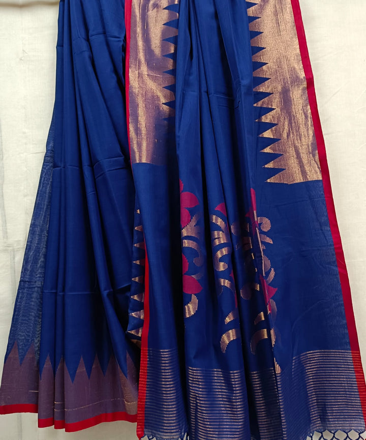 Handloom Soft Cotton Saree by Balaram Saha – Navy Blue & Red Tradition
