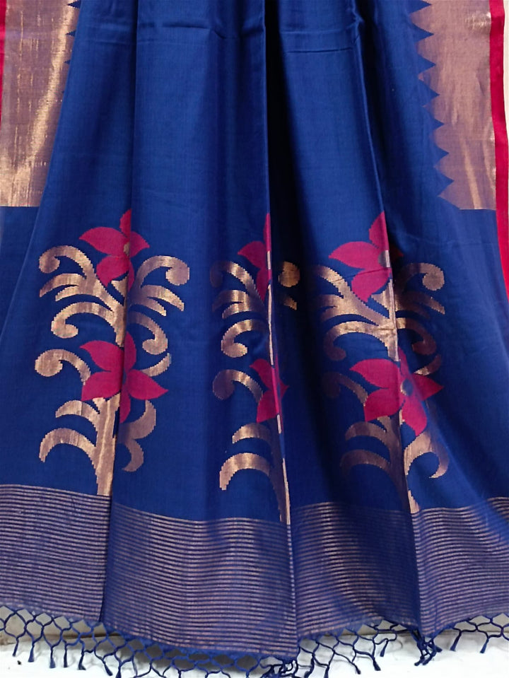 Handloom Soft Cotton Saree by Balaram Saha – Navy Blue & Red Tradition