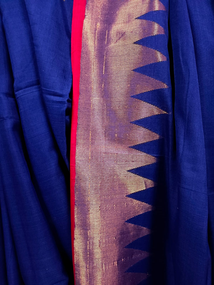 Handloom Soft Cotton Saree by Balaram Saha – Navy Blue & Red Tradition