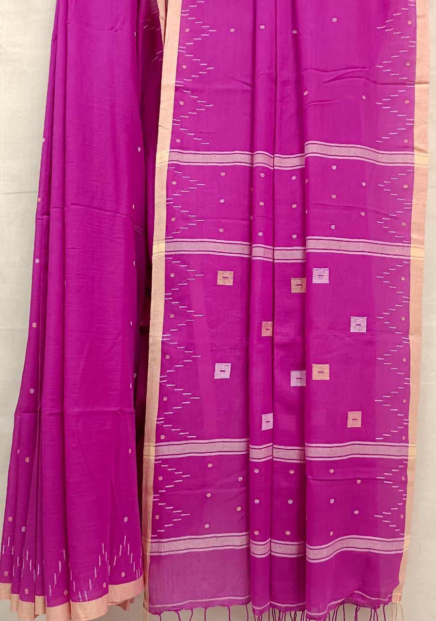 Balaram Saha Handloom Khadi Cotton Saree – Elegant Purple Drape for Timeless Style