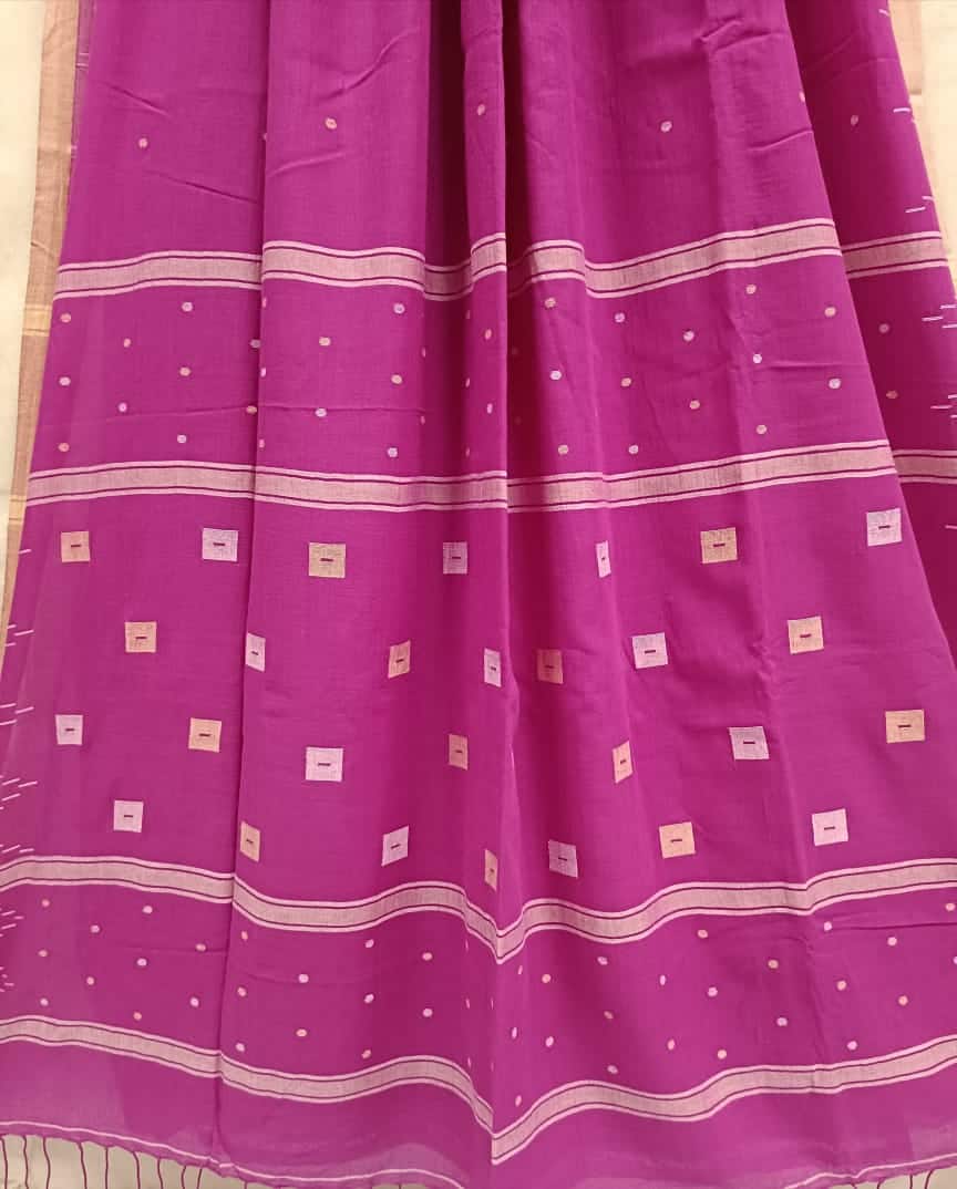 Balaram Saha Handloom Khadi Cotton Saree – Elegant Purple Drape for Timeless Style