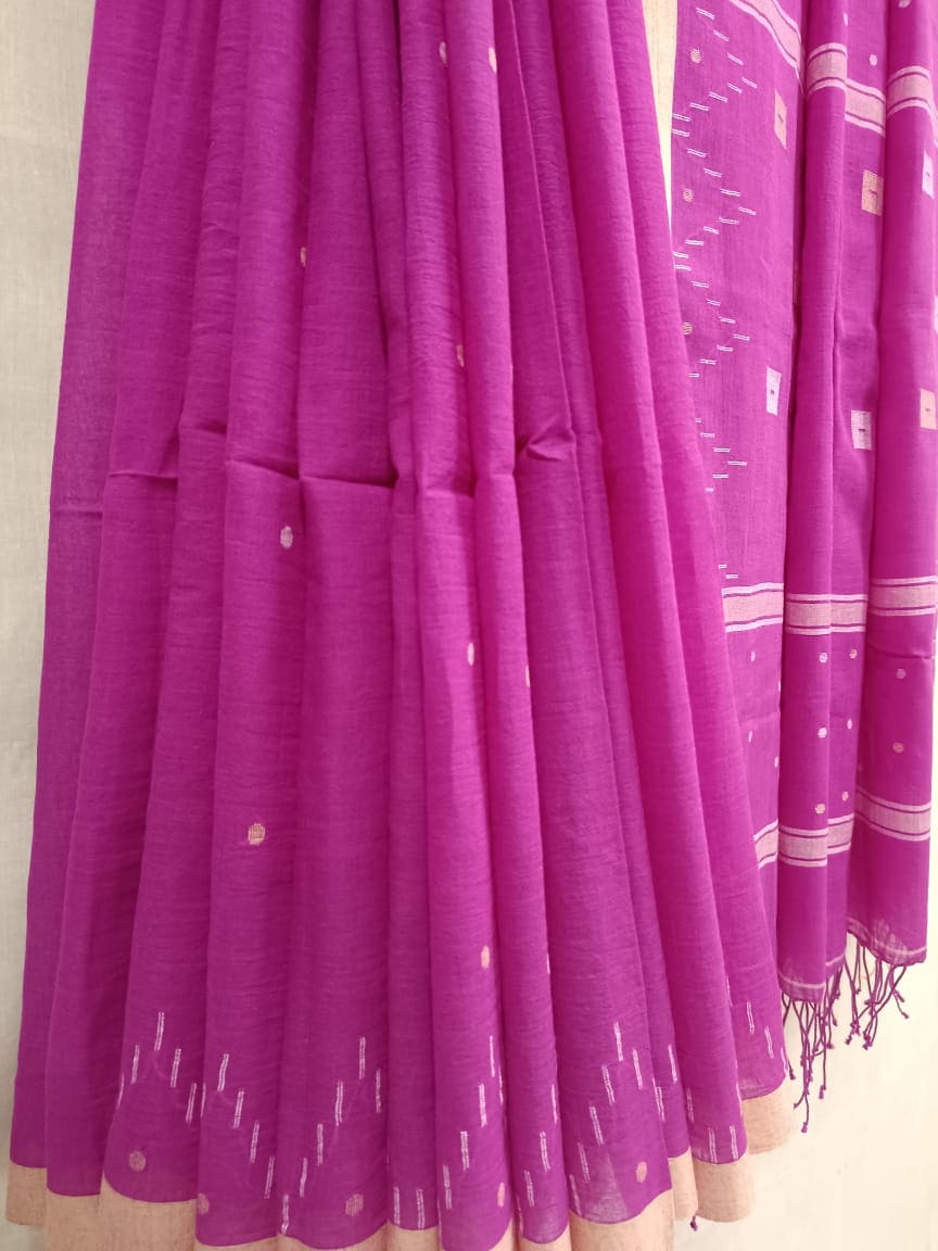 Balaram Saha Handloom Khadi Cotton Saree – Elegant Purple Drape for Timeless Style